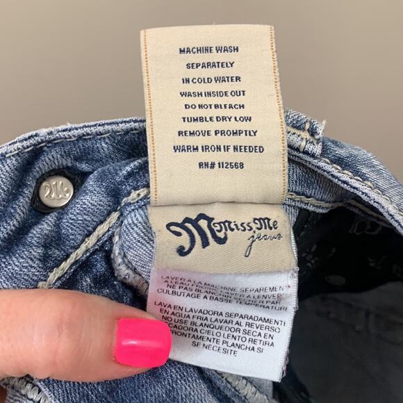 Miss Me Thick Stitching Rolled Cuffed Bedazzled Jean Shorts - Picture 6 of 9